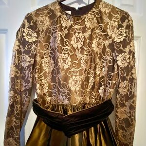 Vintage Talbots KATHRYN CONOVER Gold and Brown Dress with Lace Top